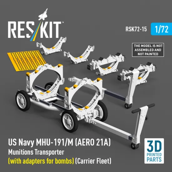 Reskit Rsk72-0015 1/32 Us Navy Mhu-191/M Aero 21a Munitions Transporter With Adapters For Bombs Carrier Fleet
