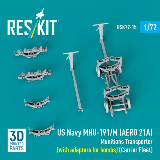 Reskit Rsk72-0015 1/32 Us Navy Mhu-191/M Aero 21a Munitions Transporter With Adapters For Bombs Carrier Fleet