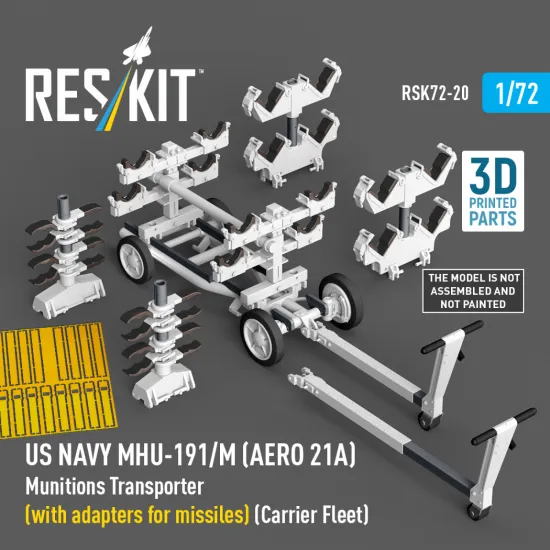 Reskit Rsk72-0020 1/32 Us Navy Mhu-191/M Aero 21a Munitions Transporter With Adapters For Missiles Carrier Fleet