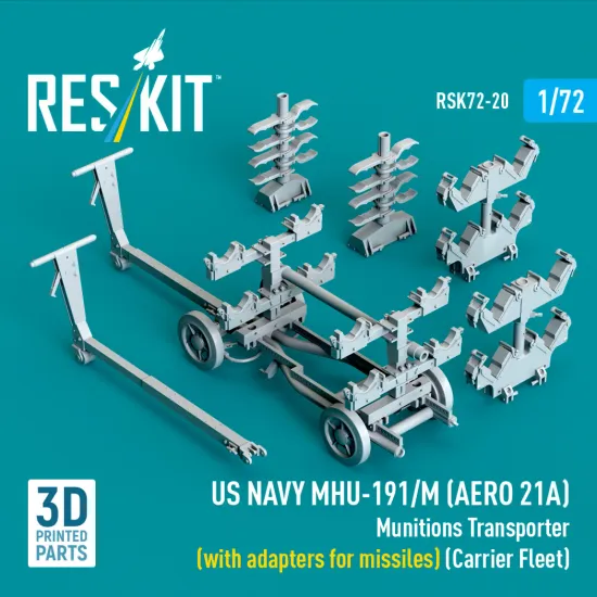 Reskit Rsk72-0020 1/32 Us Navy Mhu-191/M Aero 21a Munitions Transporter With Adapters For Missiles Carrier Fleet