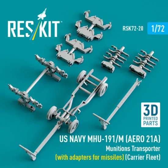 Reskit Rsk72-0020 1/32 Us Navy Mhu-191/M Aero 21a Munitions Transporter With Adapters For Missiles Carrier Fleet