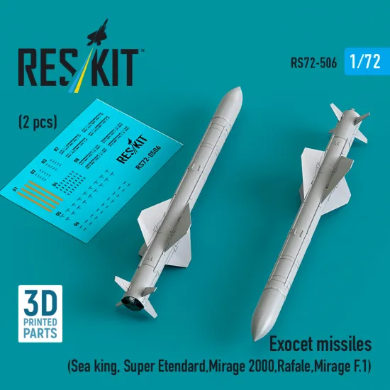Reskit Rs72-0506 1/72 Exocet Missiles 2 Pcs Dummy 3d Printed Kit