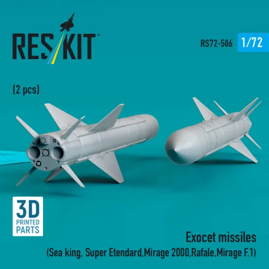 Reskit Rs72-0506 1/72 Exocet Missiles 2 Pcs Dummy 3d Printed Kit