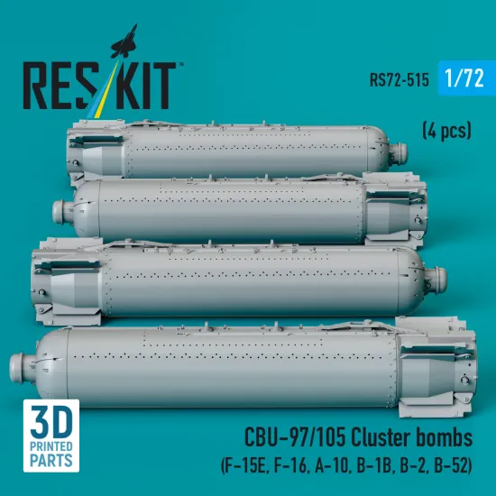 Reskit Rs72-0515 1/72 Cbu-89a Cluster Bombs Gator 4 Pcs A-10, F-15e, F-16, B-52