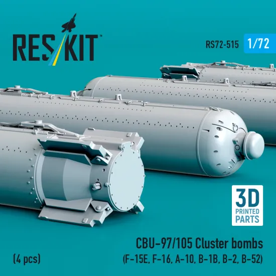 Reskit Rs72-0515 1/72 Cbu-89a Cluster Bombs Gator 4 Pcs A-10, F-15e, F-16, B-52