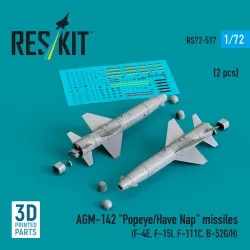 Reskit Rs72-0517 1/72 Agm-142 Popeye/Have Nap Missiles 2pcs Dummy 3d Printed Kit