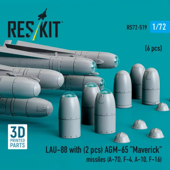 Reskit Rs72-0519 1/72 Lau-88 With 2 Pcs Agm-65 Maverick Missiles 6 Pcs Dummy 3d Printed Reskit Rs72-0519 1/72 Lau-88 With 2 Pcs Agm-65 Maverick Missiles 6 Pcs Dummy 3d Printed