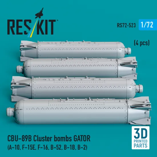 Reskit Rs72-0523 1/72 Cbu-89b Cluster Bombs Gator 4 Pcs A-10, F-15e, F-16, B-52, B-1b, B-2