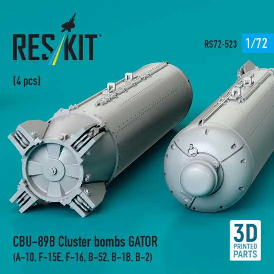 Reskit Rs72-0523 1/72 Cbu-89b Cluster Bombs Gator 4 Pcs A-10, F-15e, F-16, B-52, B-1b, B-2
