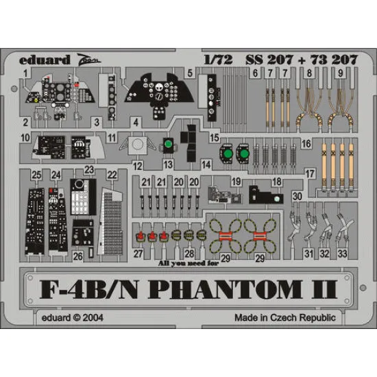 Photoetched set F-4B/N Phantom II Color, for Hasegawa kit 1/72 Eduard SS207