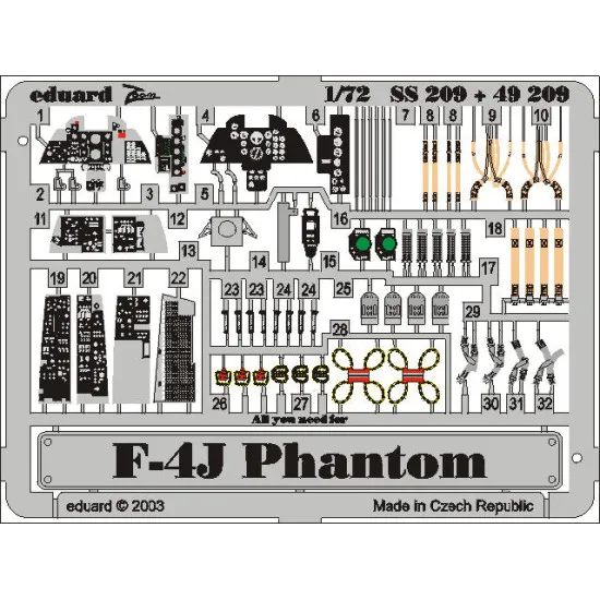 Photoetched set F-4J Phantom Color, for Hasegawa kit 1/72 Eduard SS209