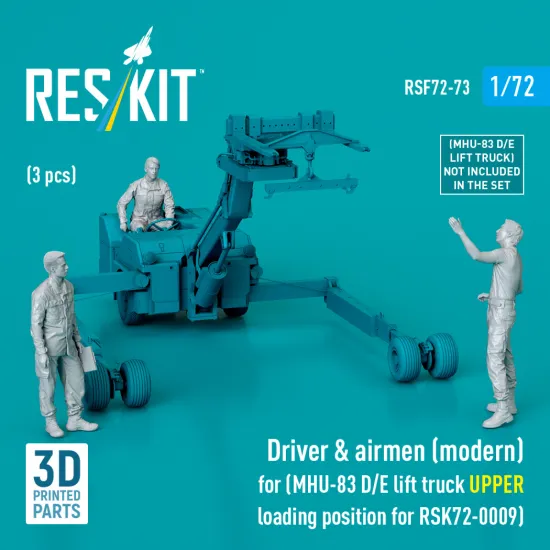 Reskit Rsf72-0073 1/72 Driver And Airmen Modern 3 Pcs Mhu-83 D/E Lift Truck Upper Loading Position For Rsk72-0009