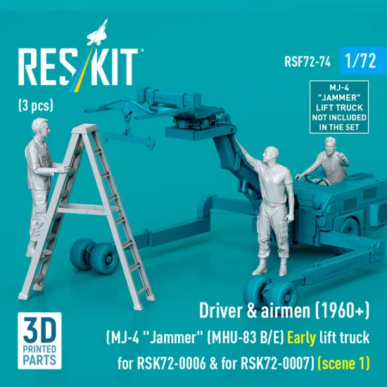 Reskit Rsf72-0074 1/72 Driver And Airmen 1960 3 Pcs Mj-4 Jammer Mhu-83 B/E Early Lift Truck For Rsk72-0006 And For Rsk72-0007