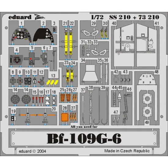 Photoetched set Bf-109G-6 Color, for Hasegawa kit 1/72 Eduard SS210