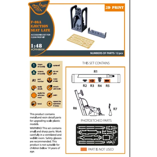 Clear Prop Cpa48054 1/48 F-86a Ejection Seat Late For Cp Kits