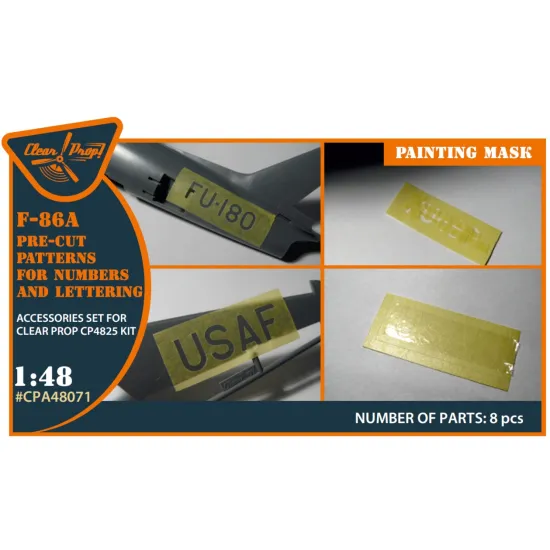 Clear Prop Cpa48071 1/48 F-86a Pre-cut Patterns For Numbers And Lettering Painting Mask On Yellow Kabuki Paper For Cp4825 Kit