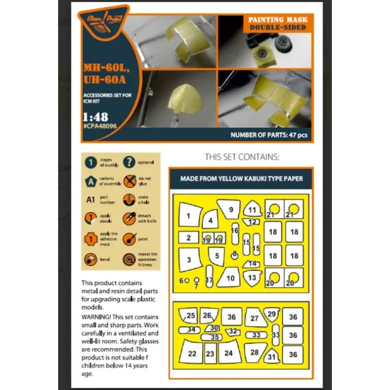 Clear Prop Cpa48096 1/48 Uh-60a Mh-60l Double-sided Painting Mask On Yellow Kabuki Paper For Icm Kit