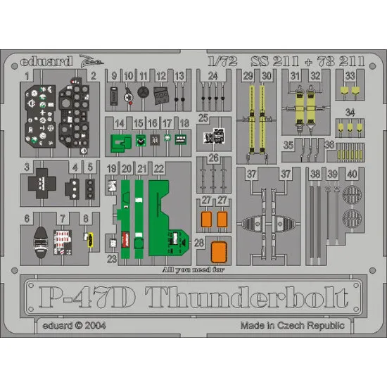 Photoetched set P-47D Thunderbolt Color, for Revell kit 1/72 Eduard SS211