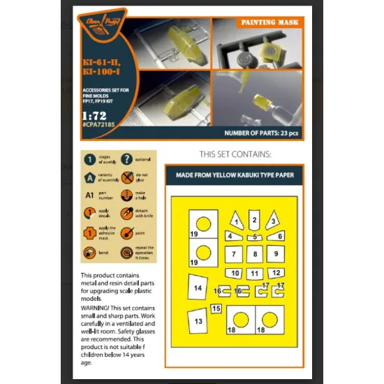 Clear Prop Cpa72185 1/72 Ki-61-2 Ki-100-1 Painting Mask On Yellow Kabuki Paper For Finemolds Fp17 Fp19 Kits