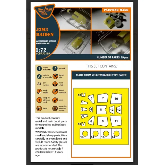 Clear Prop Cpa72189 1/72 J2m3 Raiden Painting Mask On Yellow Kabuki Paper For Hasegawa Kits