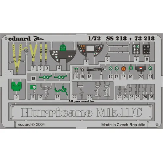 Photoetched set Hurricane Mk.IIc Color, for Revell kit 1/72 Eduard SS218