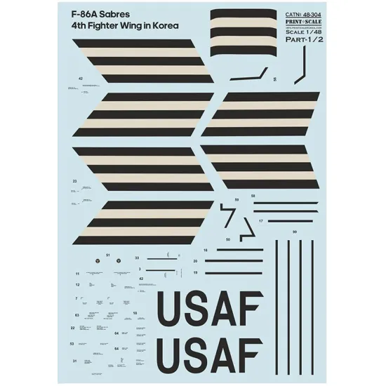 Print Scale 48-304 1/48 F-86a Sabres 4th Fighter Wing In Korea The Complete Set 2 Leaf Part 1