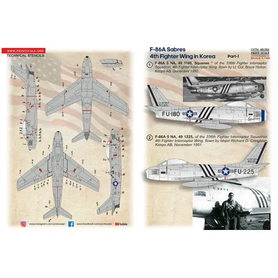Print Scale 48-304 1/48 F-86a Sabres 4th Fighter Wing In Korea The Complete Set 2 Leaf Part 1