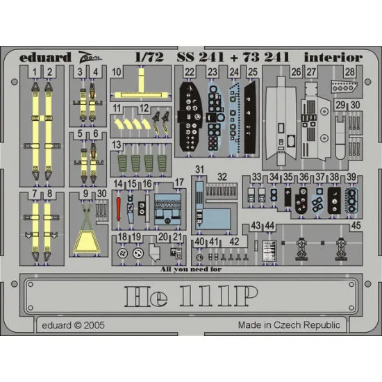 Photoetched set He 111P interior Color, for Hasegawa kit 1/72 Eduard SS241