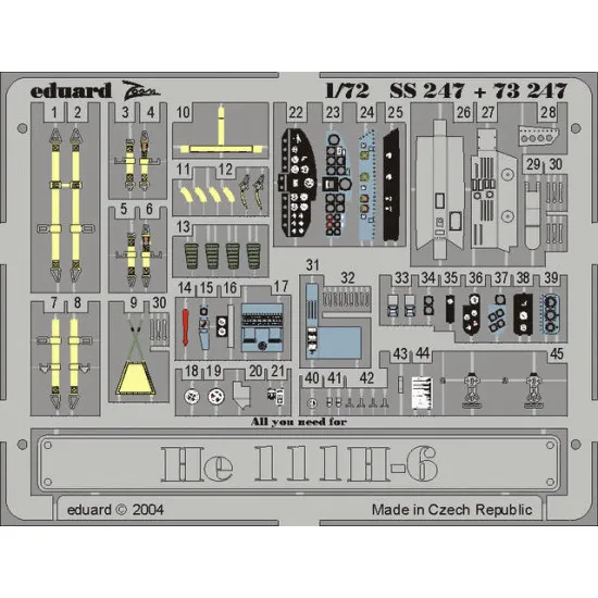 Photoetched set He 111H-6 Color, for Hasegawa kit 1/72 Eduard SS247
