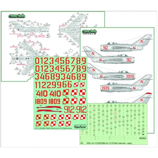 Model Maker Cs48002 1/48 Combo Set Cs48002 D48023 / D48026 Mig-15 In Polish Service / Early Stencils