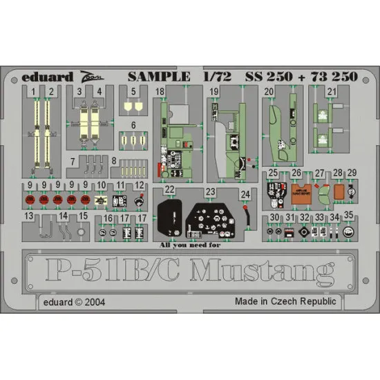 Photoetched set P-51B/C Mustang Color, for Academy kit 1/72 Eduard SS250
