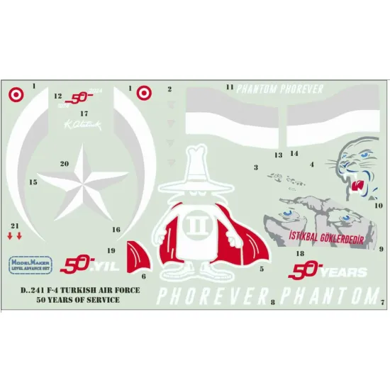 Model Maker D72241 1/72 F-4 Turkish Air Force 50 Years Of Service Kalkomania / Maski