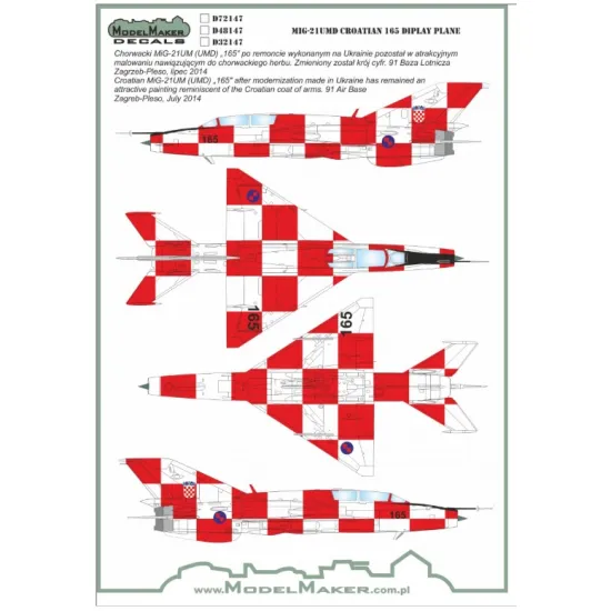 Model Maker Md48147 1/48 Mig-21umd Croatian 165 Display Plane