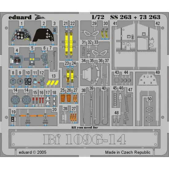 Photoetched set Bf 109G-14 Color, for Academy kit 1/72 Eduard SS263