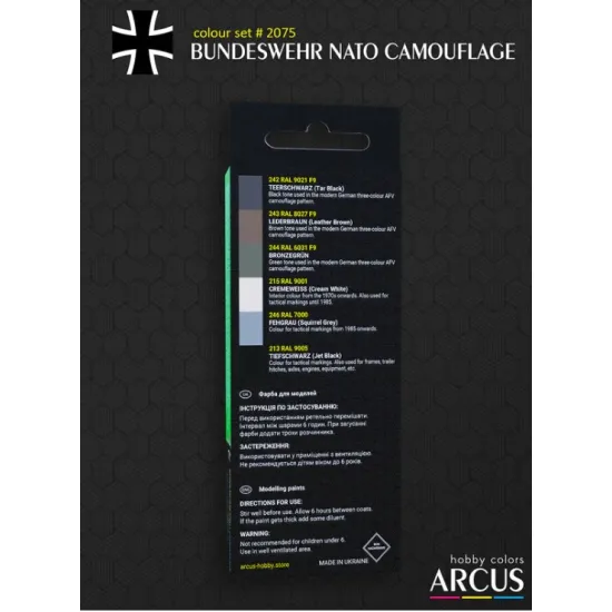 Arcus 2075 Enamel Paints Set Bundeswehr Nato Camouflage 6 Colors In Set 10ml