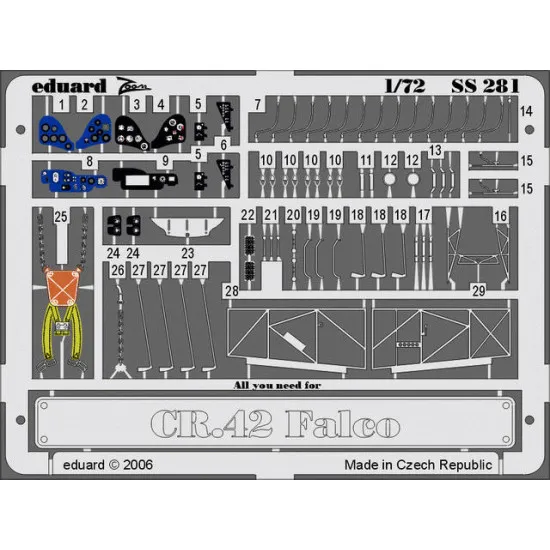 Photoetched set Fiat CR 42 Falco Color, for Italeri kit 1/72 Eduard SS281