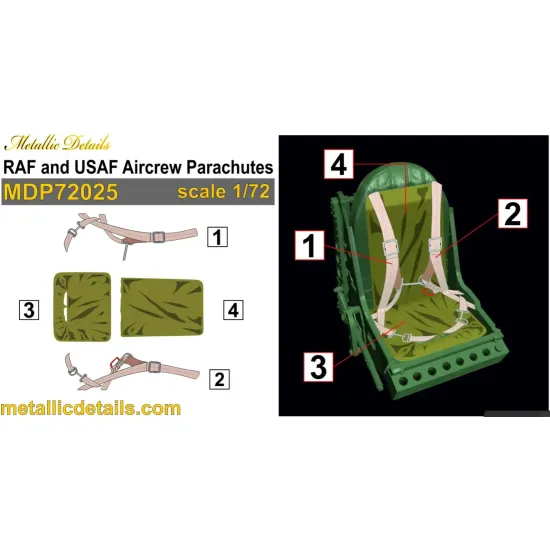 Metallic Details Mdp72025 1/72 Raf And Usaf Aircrew Parachutes
