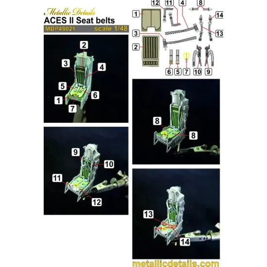 Metallic Details Mdp48021 1/48 Aces Ii Seat Belts