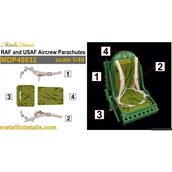 Metallic Details Mdp48032 1/48 Raf And Usaf Aircrew Parachutes