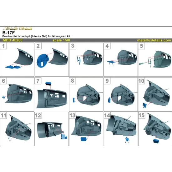 Metallic Details Mdr48283 1/48 B-17f Bombardiers Cockpit Interior Set Monogram