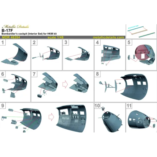 Metallic Details Mdr48284 1/48 B-17f Bombardiers Cockpit Interior Set Hk Models