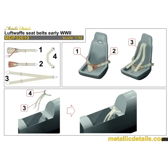 Metallic Details Mdp32019 1/32 Luftwaffe Seat Belts Early Wwii