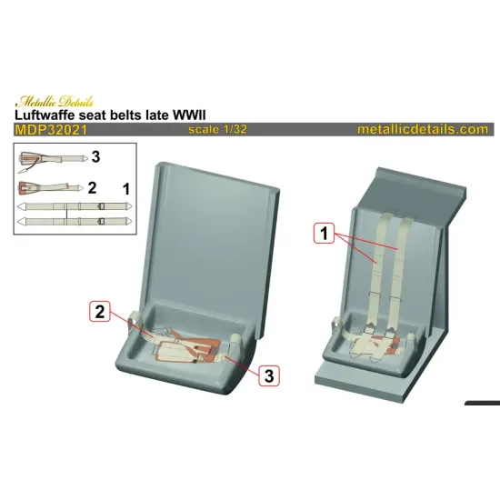 Metallic Details Mdp32021 1/32 Luftwaffe Seat Belts Late Wwii