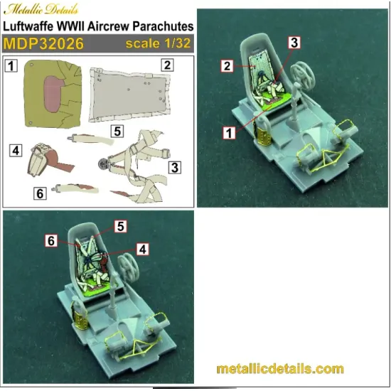 Metallic Details Mdp32026 1/32 Luftwaffe Wwii Aircrew Parachutes