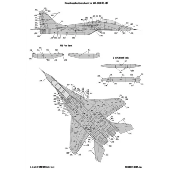 Foxbot 48-077 1/48 Mig-29 9-12 Fulcrum Stencils