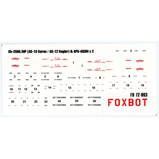 Foxbot 72-063 1/72 Missile Kh-25ml/Mp As-10 Karen / As-12 Kegier Apu-68um Stencils