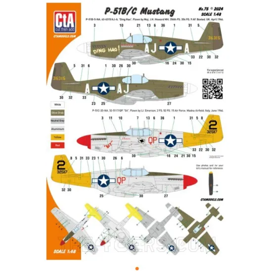 Cta Models 075 1/48 Decal For P-51b/C Mustang