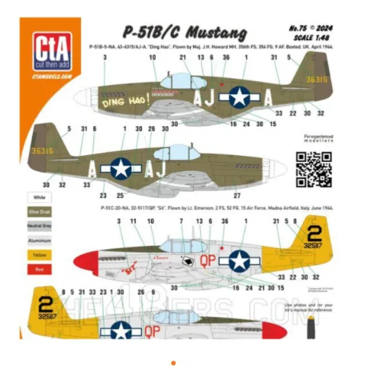 Cta Models 075 1/48 Decal For P-51b/C Mustang
