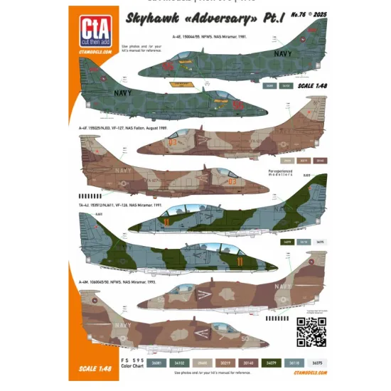 Cta Models 076 1/48 Decal For Skyhawk Adversary Pti - Vf-126 Vf-127 Nfws2 4 Markings