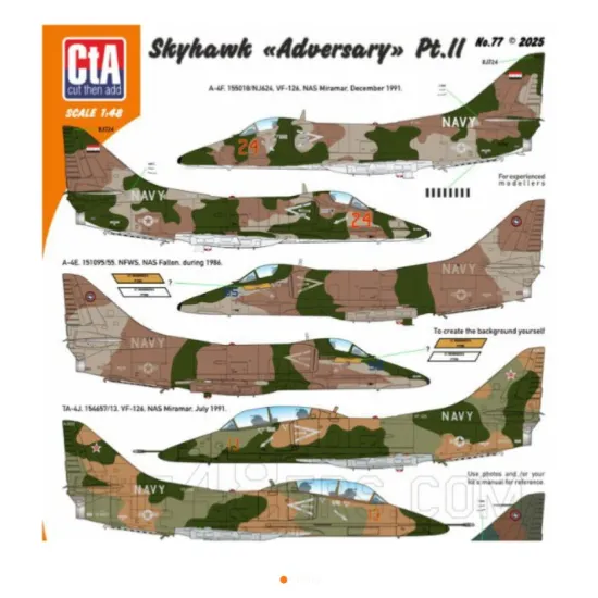 Cta Models 077 1/48 Decal For Skyhawk Adversary Ptii - Vf-126 2 Nfws2 4 Markings